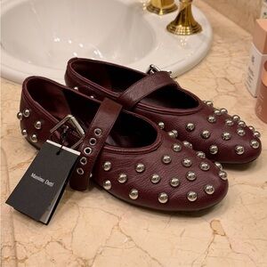 Massimo Dutti Burgundy Studded Flats
